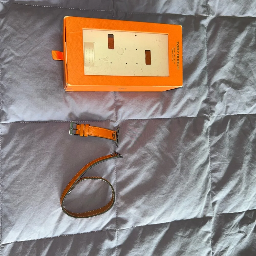 Tory Burch Tan Double-Wrap Leather Apple Watch Band with TB Logo